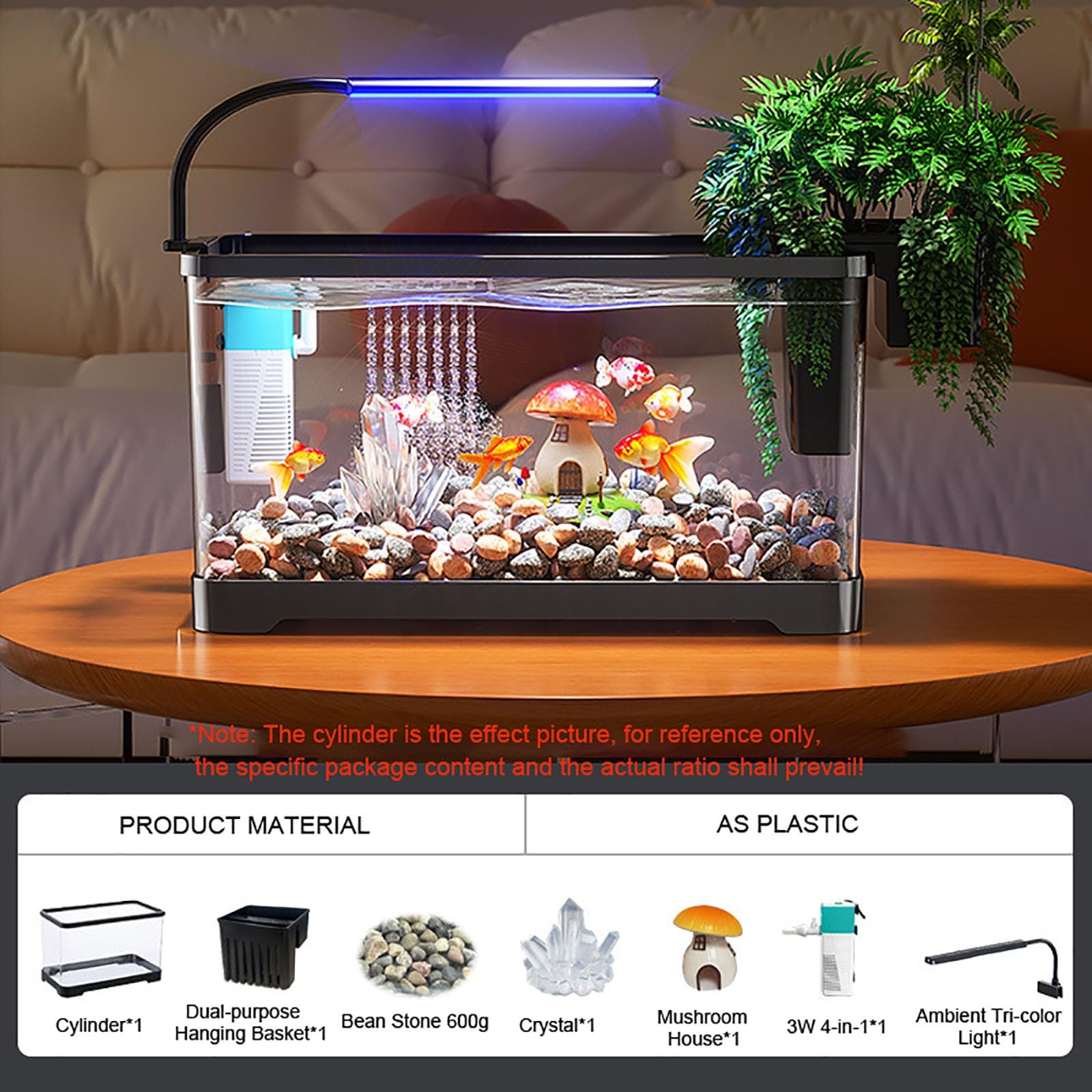 Aquarium avec Filtre Et Lumière, Kit Complet D'aquarium LED pour Petits Poissons, Betta, Chambre d'enfant, Bureau(Medium)
