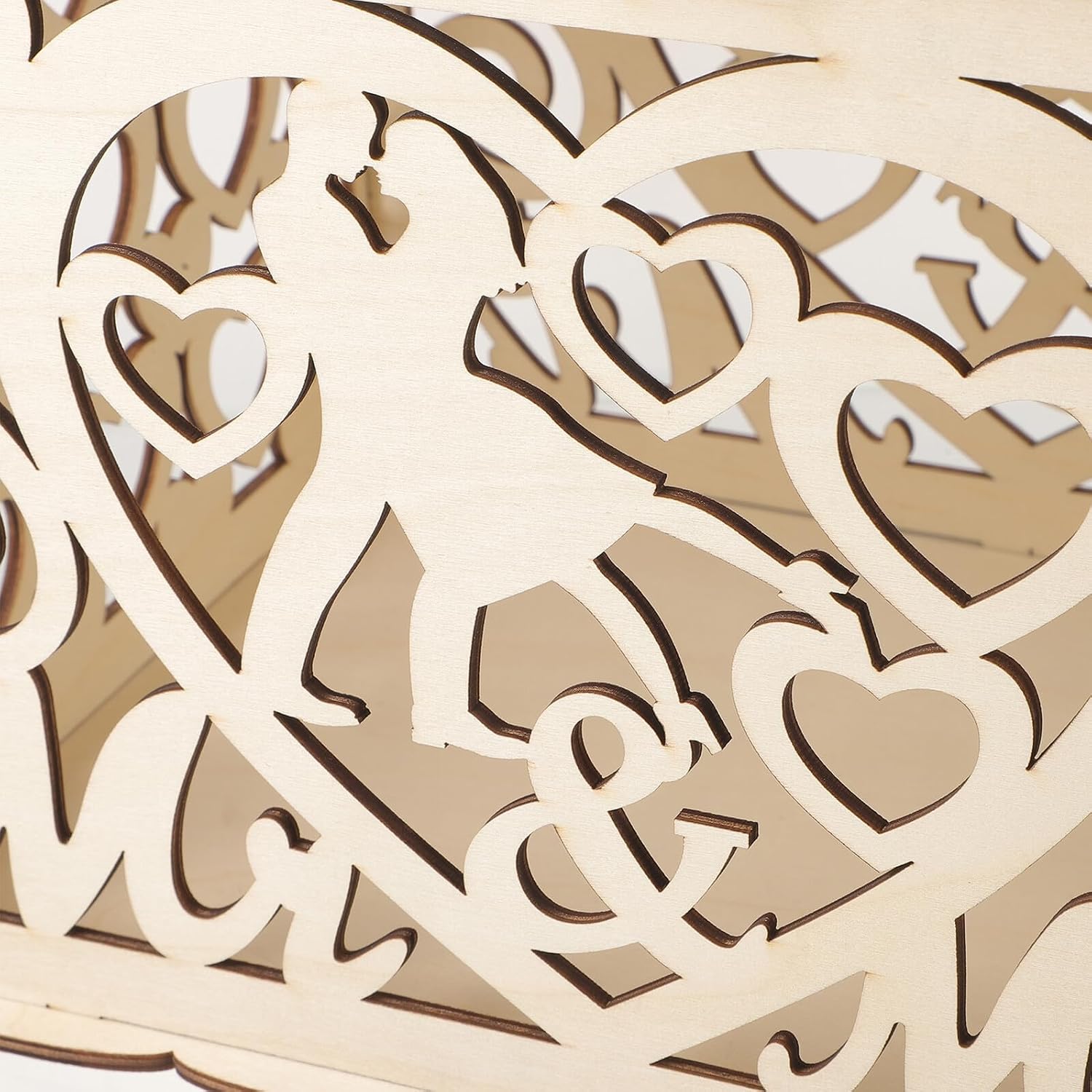 Wooden Wedding Cards Box with Heart Cutout Slot Decorative Money Envelope Holder Wedding Keepsake Box for Reception Party