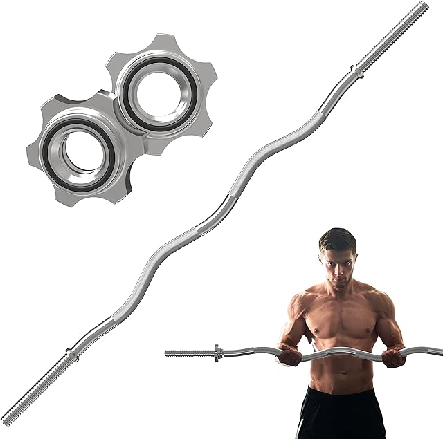 Amazon Brand Umi. EZ Curl Bar with Spinlock Collars for 1-Inch Plates, Suitable for Bench Press, Squats, Curls, Deadlifts, Powerlifts, 4 Ft/1.2 m