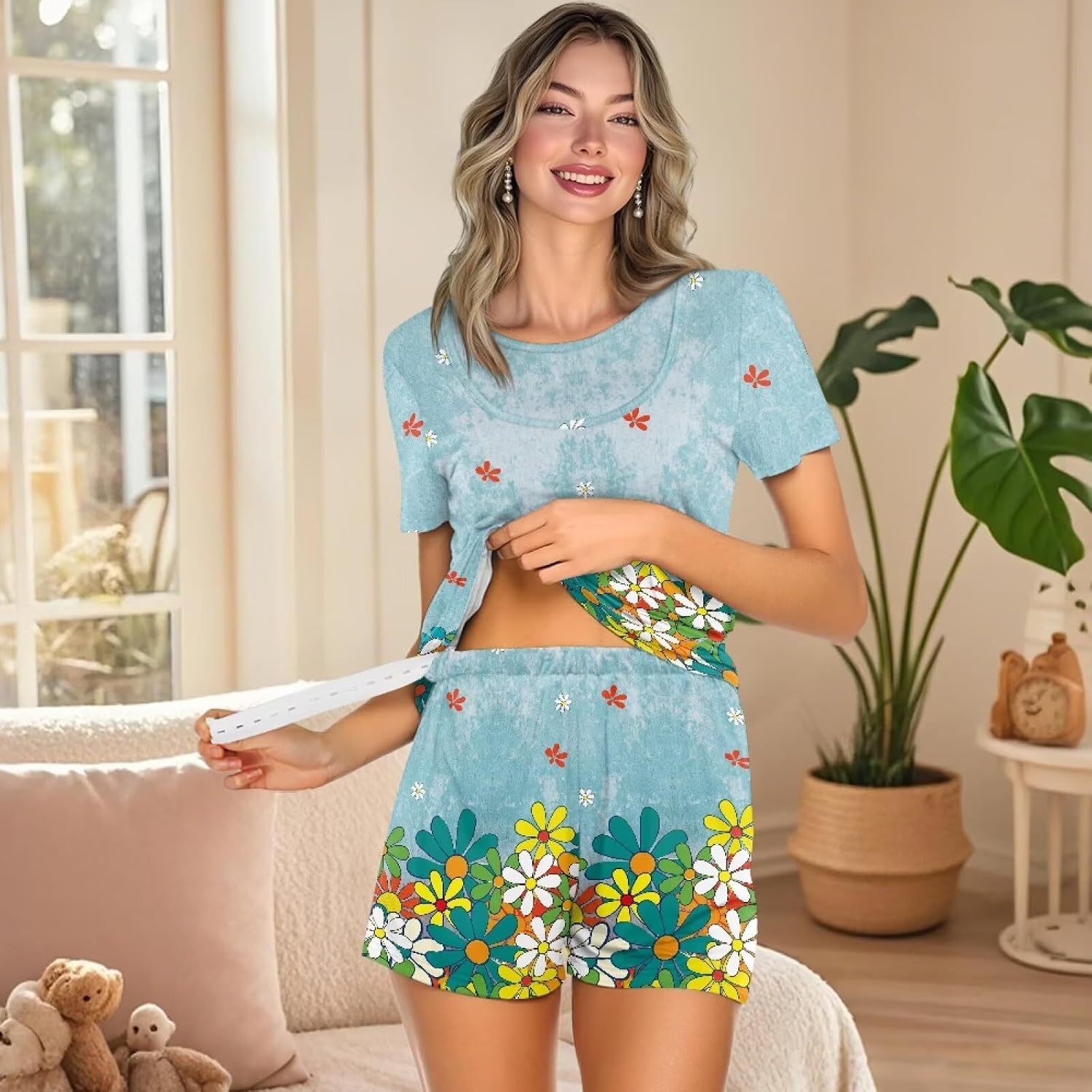 Women 2 Piece Maternity Nursing Pajamas Sets, Pregnancy PJS with Double Layer for Home S-2XL