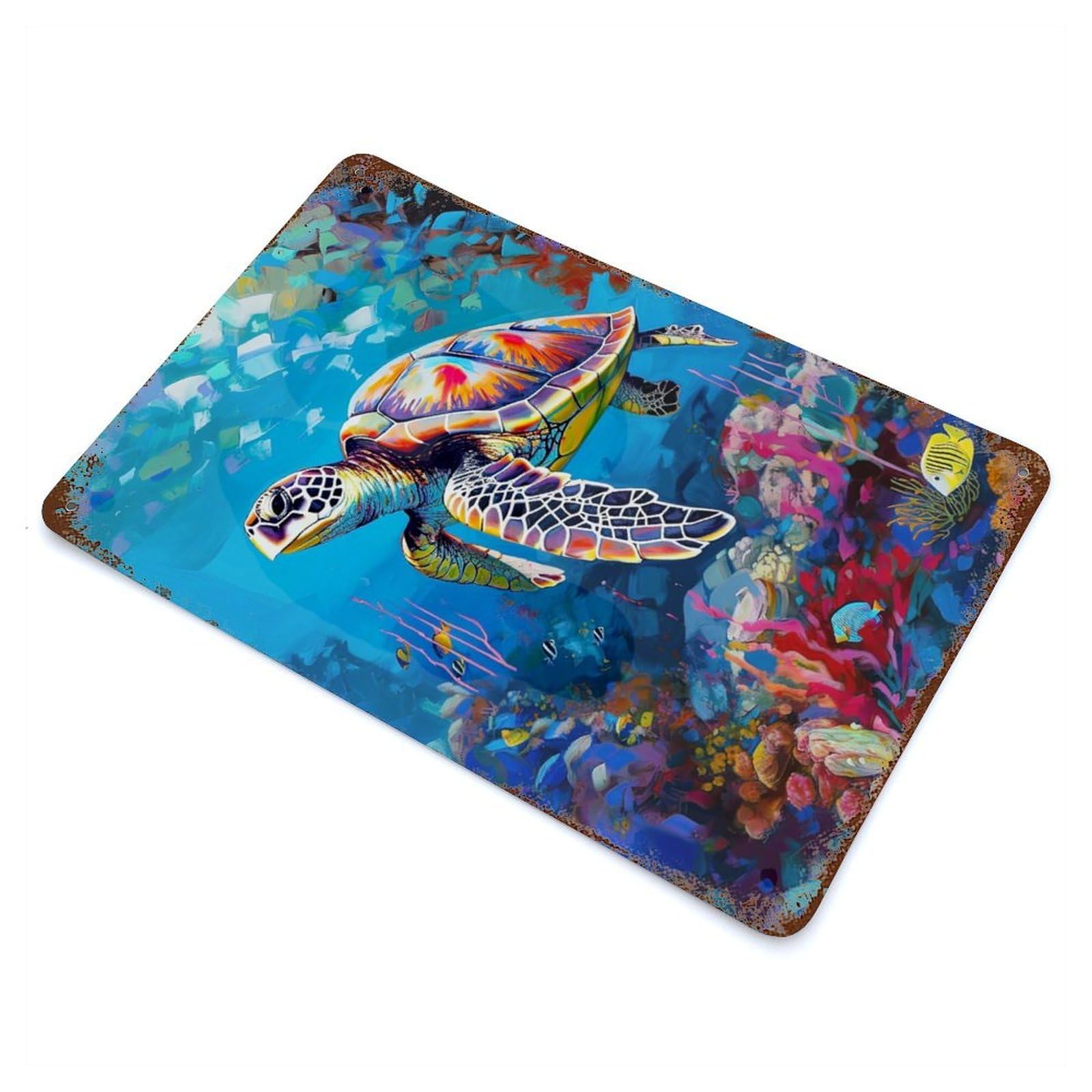 Sea Turtle Symphony Rusty Metal Tin Sign 11.8"x7.9", Industrial Home Decor for Garage, Pub Or Kitchen