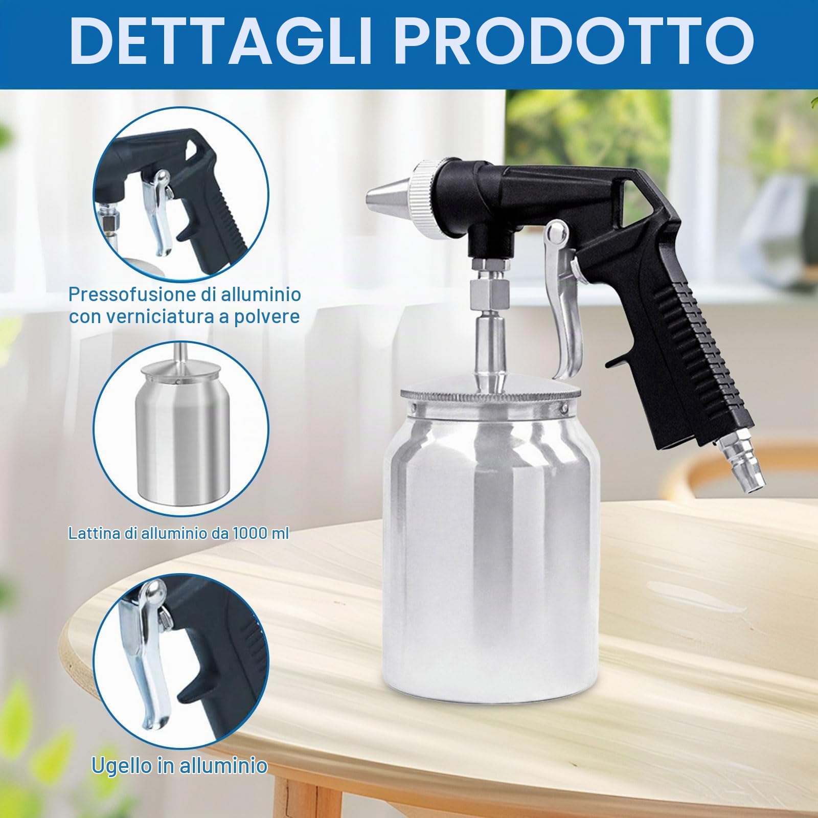 Pistola per sabbiatura, pressione di esercizio 6,5 – 8 bar, sabbiatrice, richiesta di aria compressa, 198 l/min, sabbiatrice, pistola a getto è adatta per lucidare, rimuovere la ruggine, pulire le