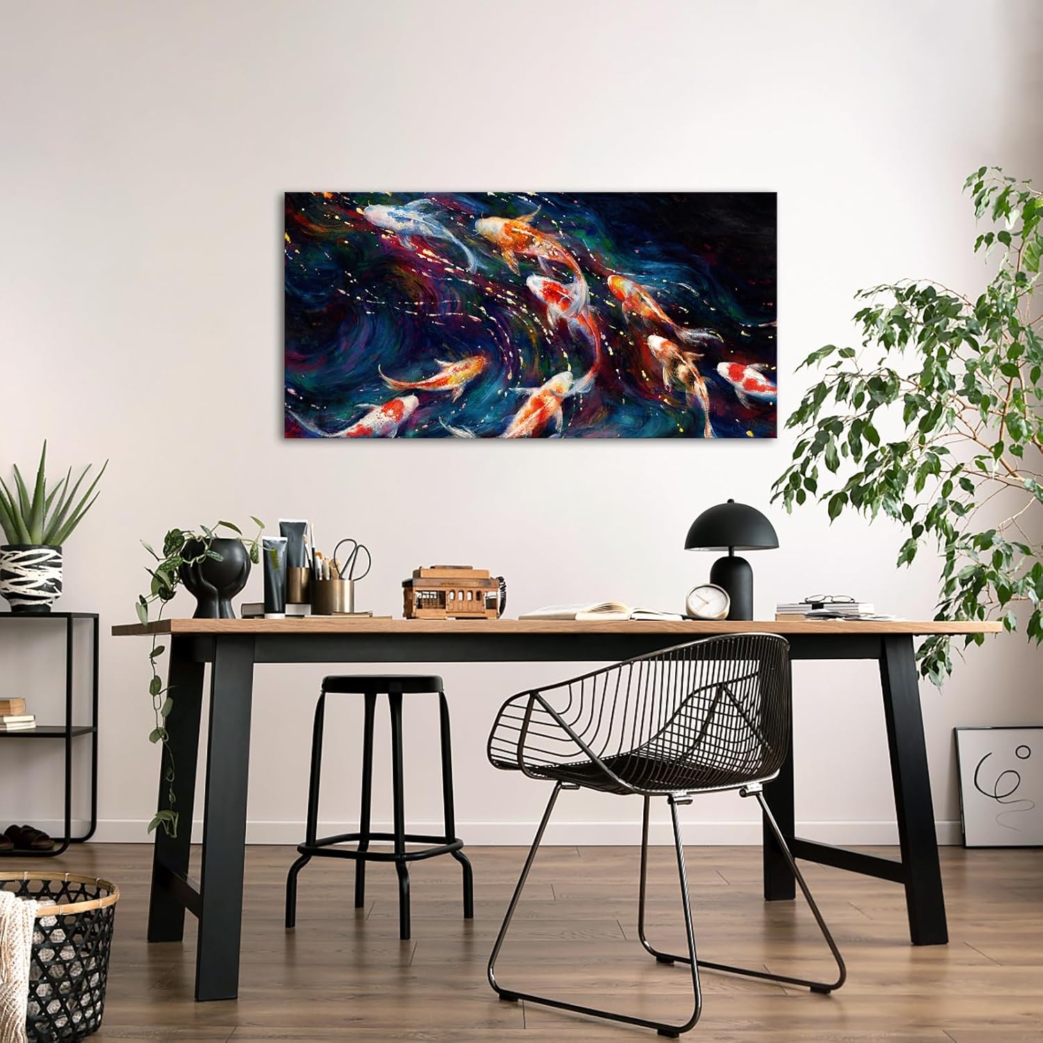 Nachic Wall Koi Fish Canvas Wall Art 9 Lucky Koi Fish Painting Pictures Prints Modern Zen Living Room Decorations 24"x48"