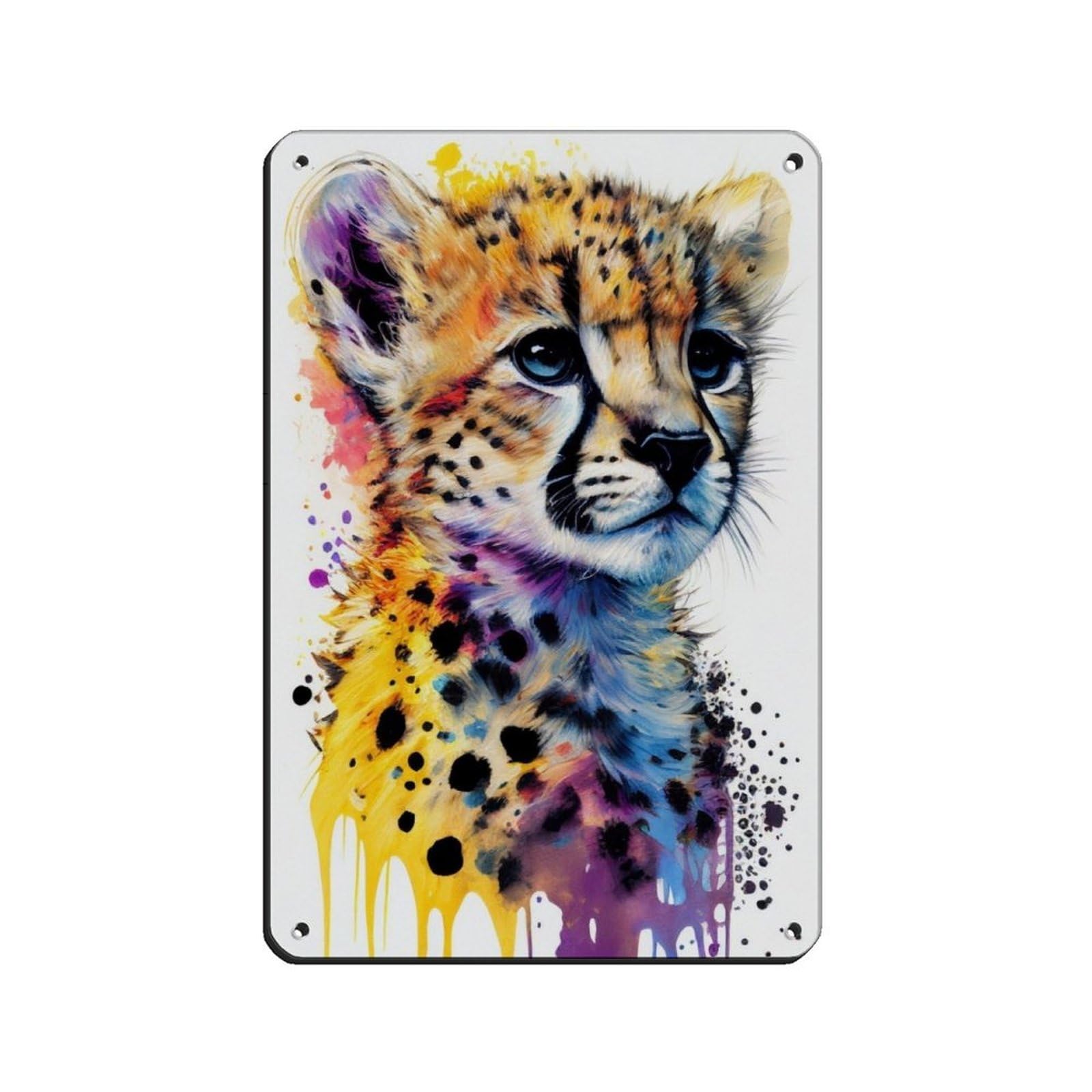 Watercolour Cheetah Portrait Poster（1） Retro Poster Metal Tin Sign Chic Art Retro Iron Painting Bar People Cave Cafe Family Garage Poster Wall Decoration 8x12inch(20x30cm)