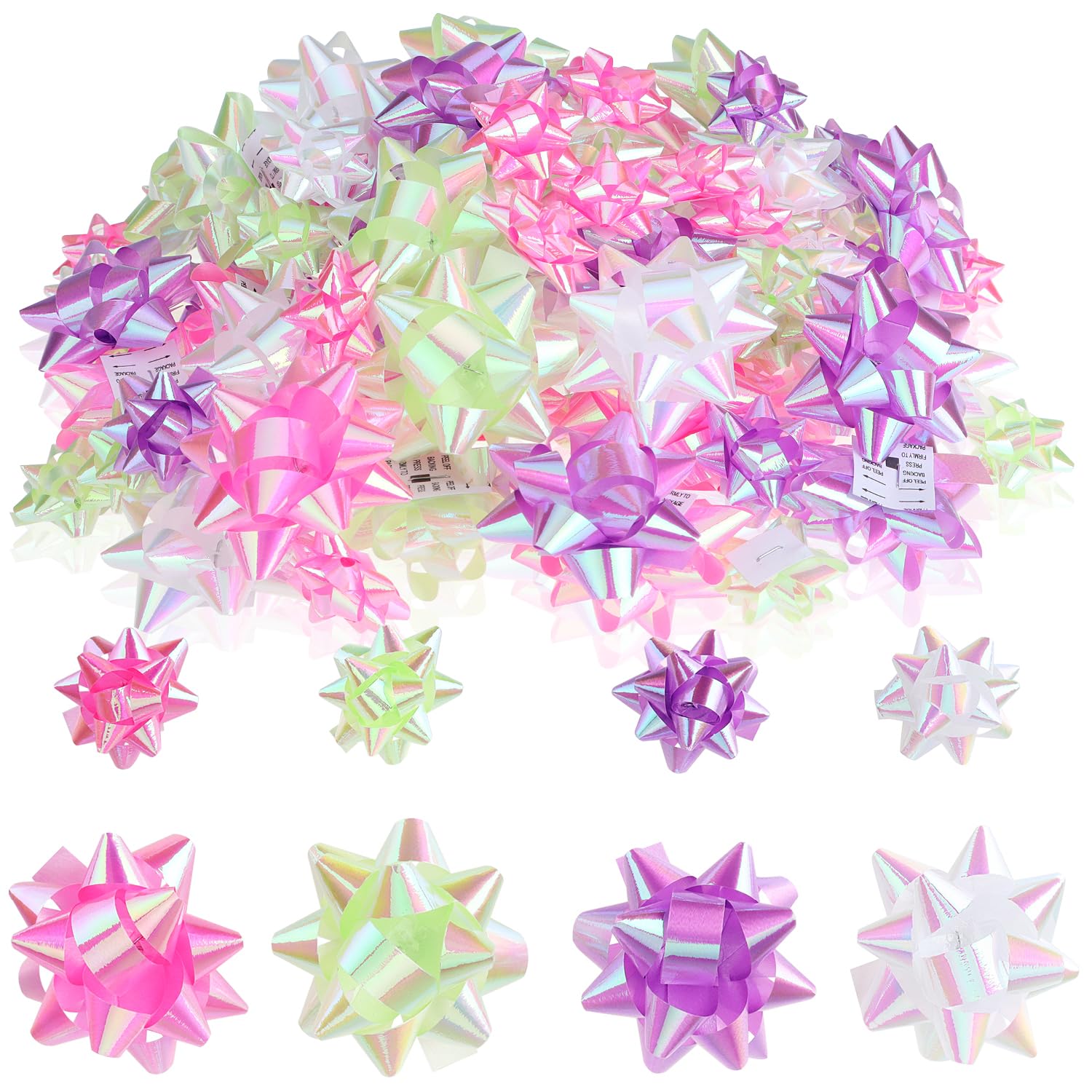 Lazos de Regalo autoadhesivos 120 Piezas 3 cm y 5 cm Blanco/Morado/Rosa/Verde