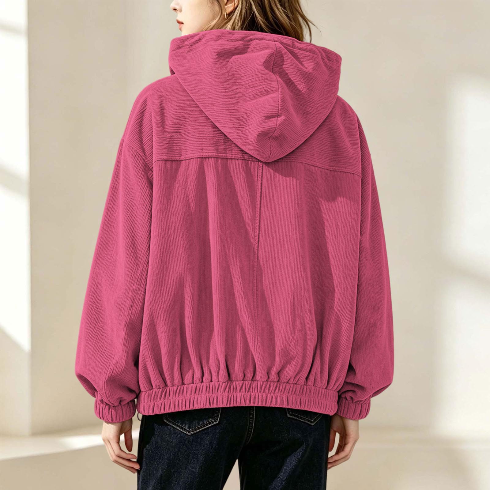 Sweatjacke Damen Kord Kapuzenpullover Vintage Pullover Zip Hoodie Lässige Outwear Atmungsaktiv Kapuzenjacke Dünne Winterpullover Mode Streetwear Retro Pulli Elegante Sweatjacken mit Brusttasche