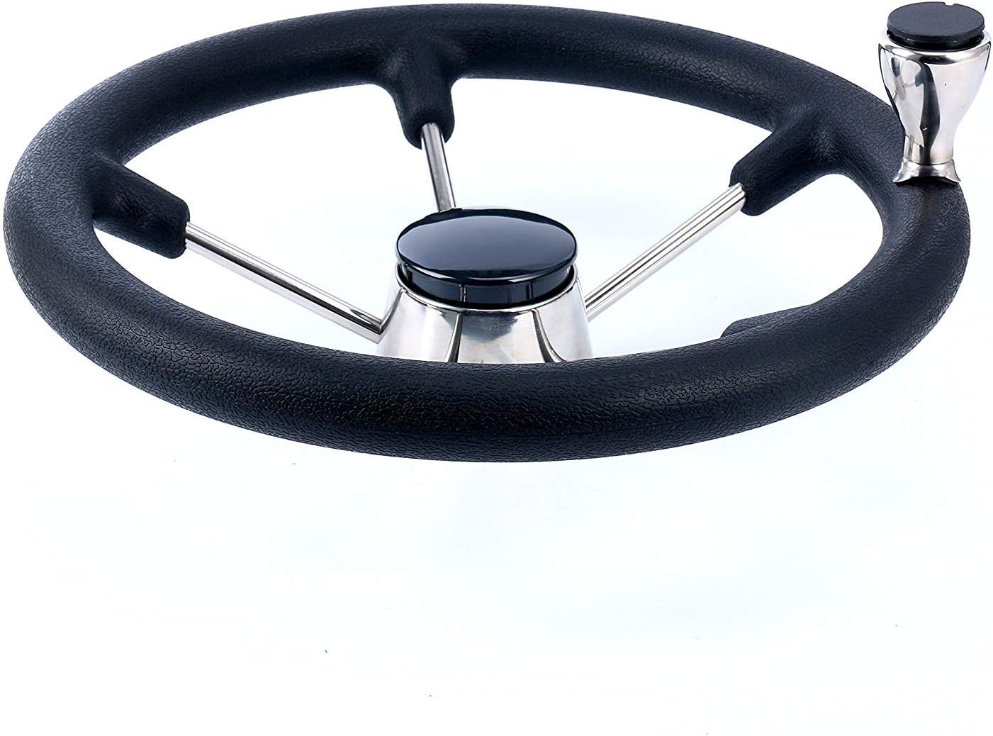 Amarine Made Boat Marine 5 Spoke 11 Inch Destroyer Steering Wheel with Black Foam Grip and Knob