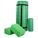 BalanceFrom All-Purpose 71" x 24" x 1-Inch Extra Thick High Density Anti-Tear Exercise Yoga Mat, Knee Pad with Carrying Strap & 2 Yoga Blocks, Green gallery image