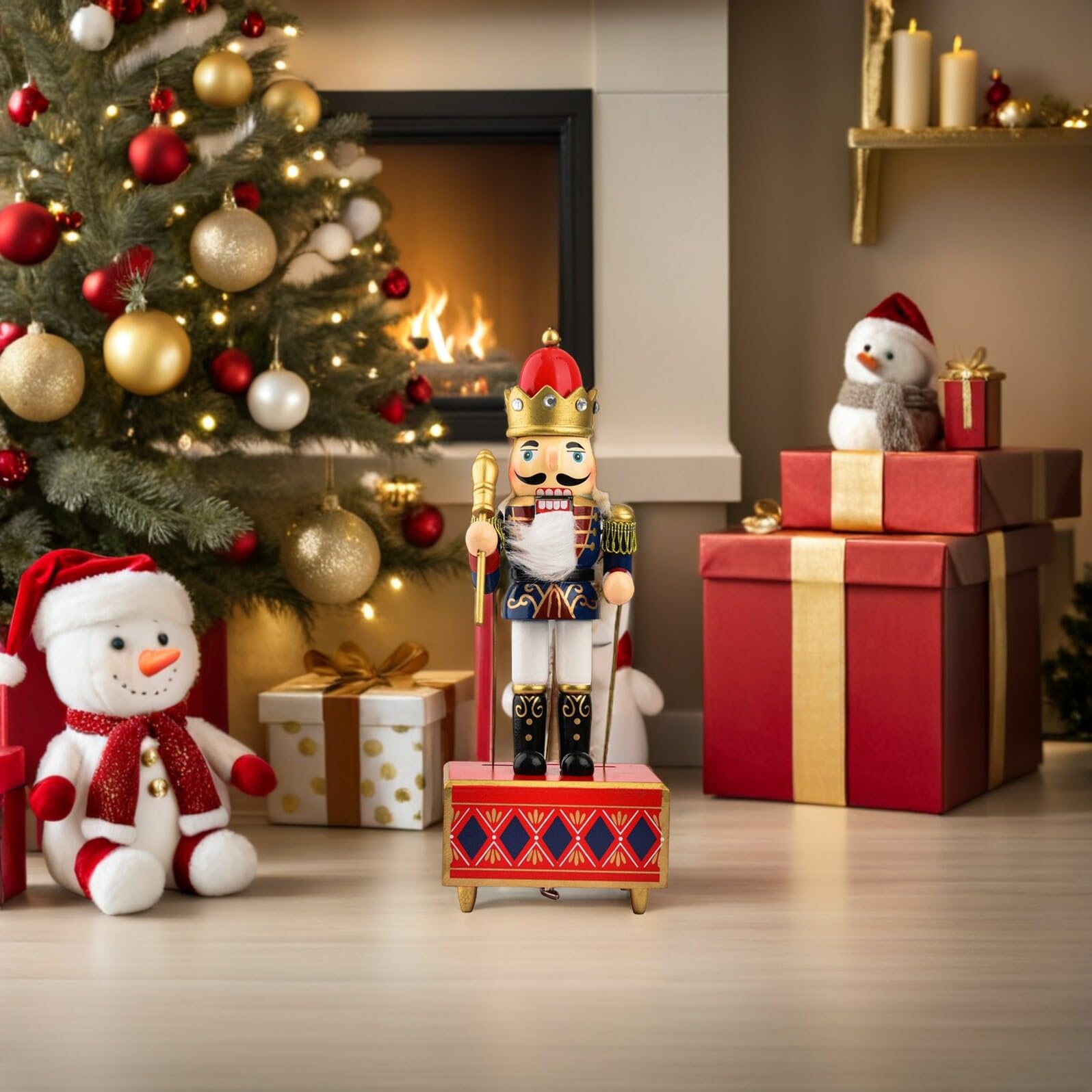 3 Pièces Coffret Musical Casse-Noisette Bois Lot de Soldats Décoratifs Traditionnels Boîtes à Musique Manuelles pour Décoration de Noël Festive