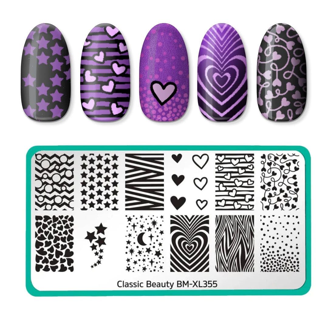Maniology Hearts and Gradients Nail Stamping Plate Set, Classic Heart Star Gradient Manicures, Layered Nail Art Designs (Hearts + Stars (BM-XL355), Classic Gradients (M278), Bleeding Hearts (M272))