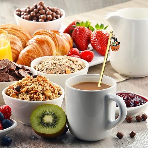 Miniatura 7 de Kichvoe Cucharas lindas 4 piezas de cucharas de café de Halloween, cuchara de postre, cucharas de mezcla, cucharas doradas, cubiertos de Halloween,