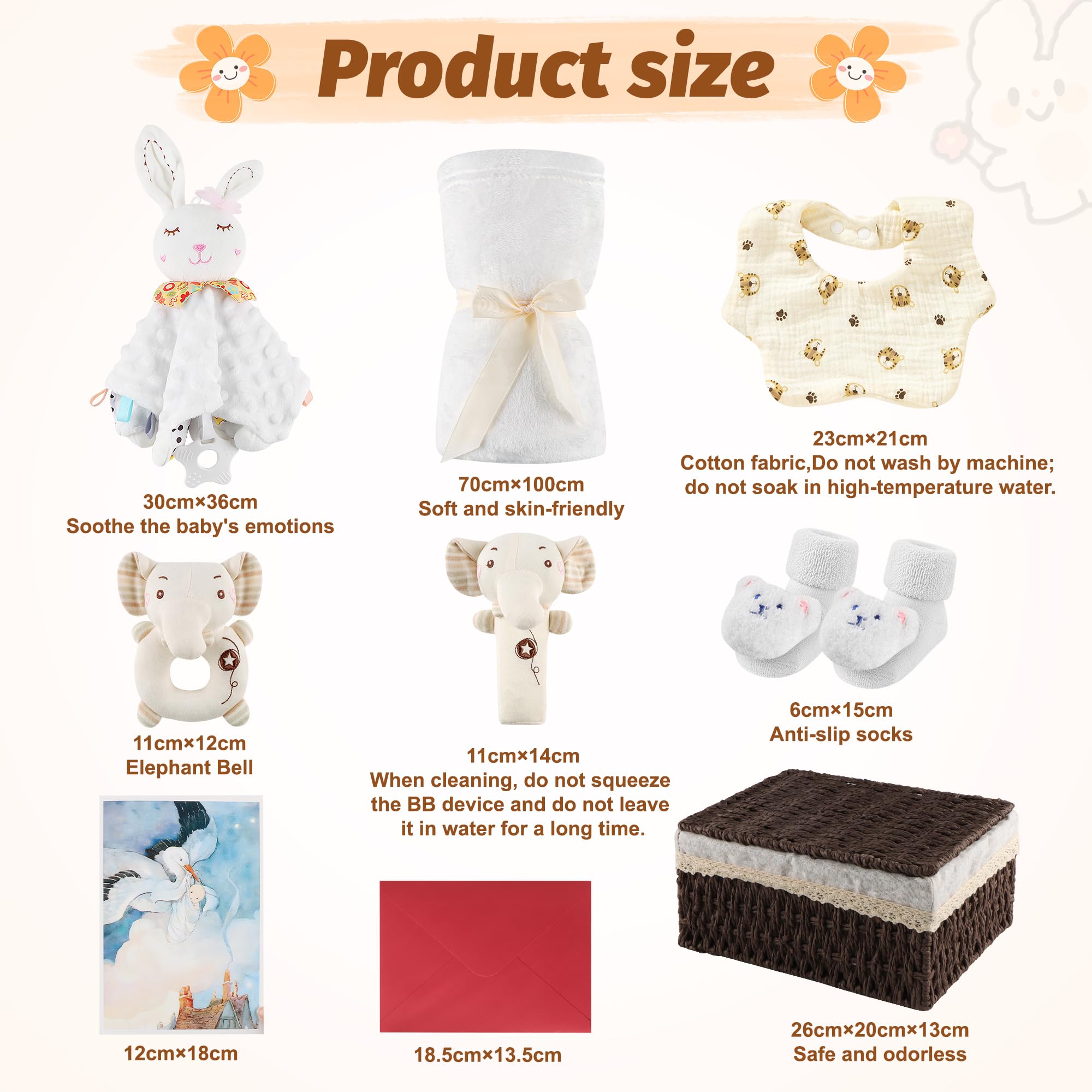 Set Regalo Nascita Neonato Unisex Cofanetto Regalo Nascita Bebè | con Coperta 70x100 cm Doudou Sonaglio Bavaglino Calzini Cesto Idea Regalo Nascita Maschio Femmina (Generale - Bianco sporco)
