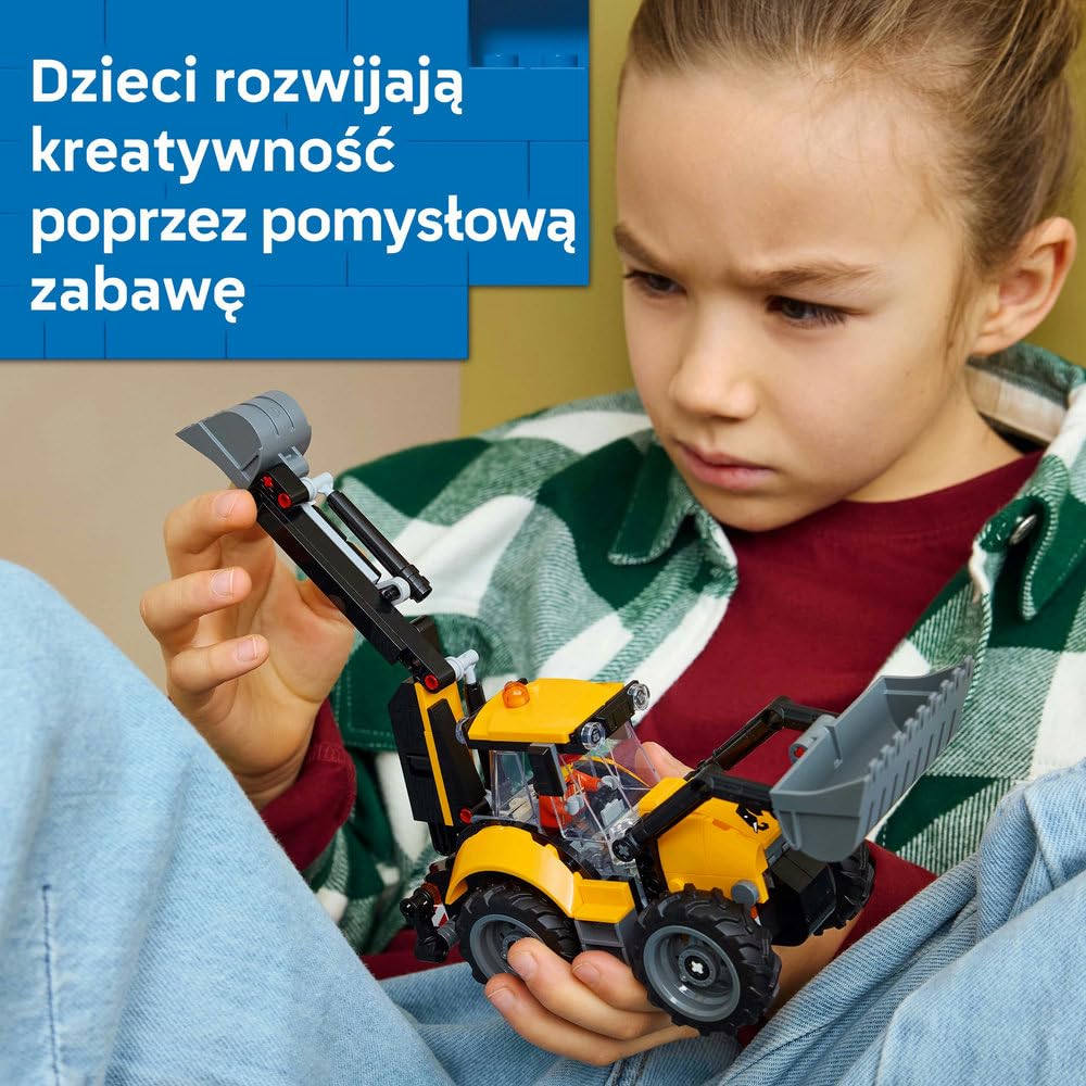 LEGO City Żółta koparko-ładowarka, zabawka konstrukcyjna dla dziecka w wieku od 7 lat, zestaw dla miłośników maszyn budowlanych, pomysł na prezent dla chłopca lub dziewczynki 60480