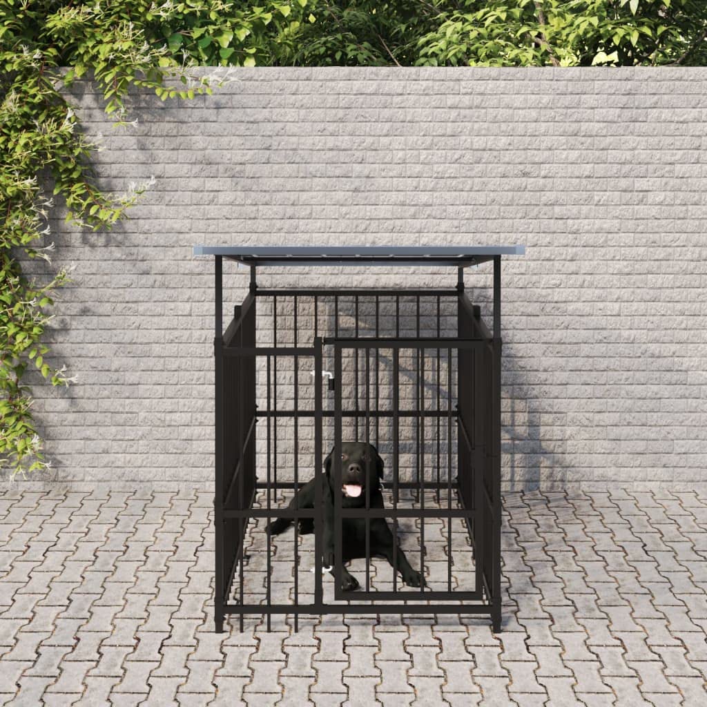 vidaXL Chenil d'Extérieur avec Toit pour Chiens Acier 1,88 m² Cage Enclos