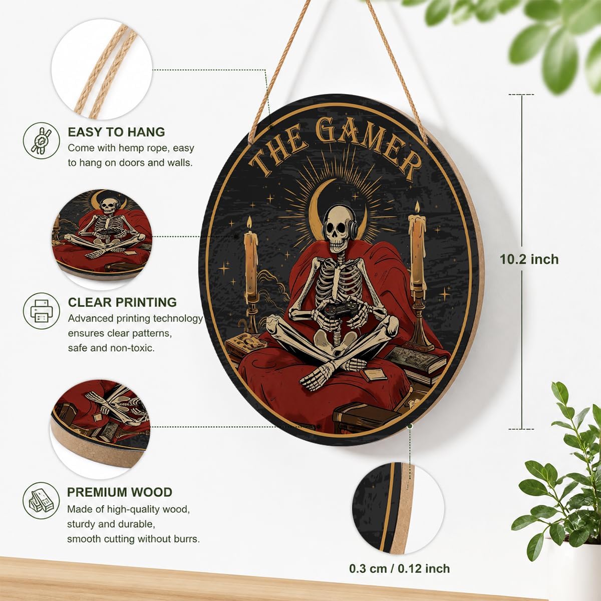 Game Room Decor for Boys Bedroom, Gaming Decorations for Boys Men Adults, Game Zone Wooden Hanging Sign Tarot Skeleton, Dad Him Husband Son Gamer Gifts, The Gamer image 2