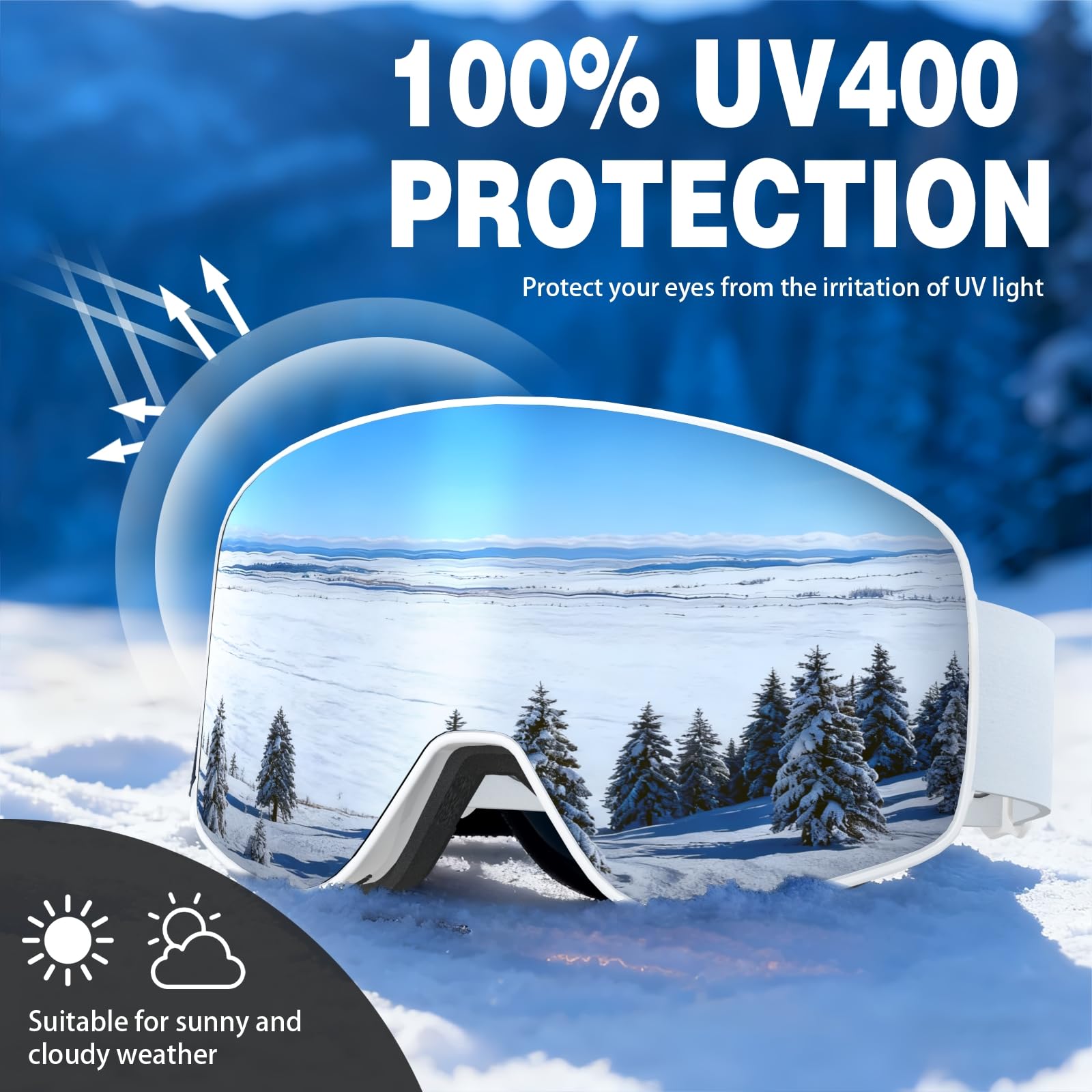 VCOROS Magnetyczne gogle narciarskie z szybką wymianą soczewki, konstrukcja OTG, przeciwmgielne gogle śnieżne, ochrona UV400, gogle snowboardowe
