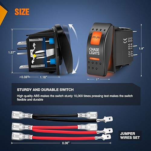 Miniatura 2 de Nilight Luces de persecución UTV, interruptor basculante de encendido y apagado de 5 pines SPST, interruptores de barra de luz LED con