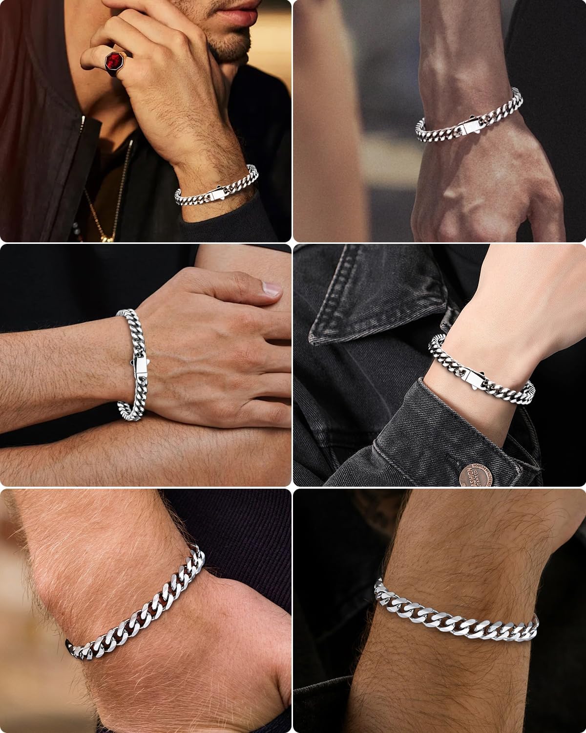 Stainless Steel Cuban Link Bracelet, 8mm/12mm Width, 7.5"/8.3" Length, Silver Wrist Bracelets for Men Women, with Gift Box - Image 2