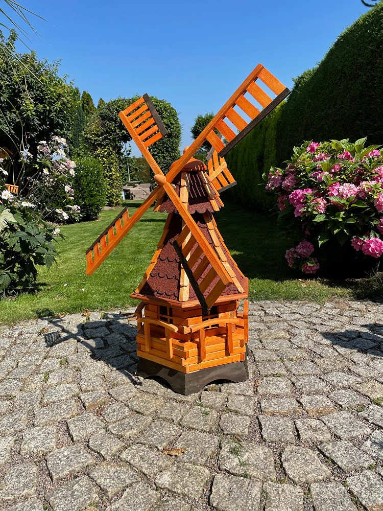 handgefertigte Garten-Windmühle aus Holz und Bitumschindeldach, in verschiedenen Größen L - XXL (Braun - Rot XXL)