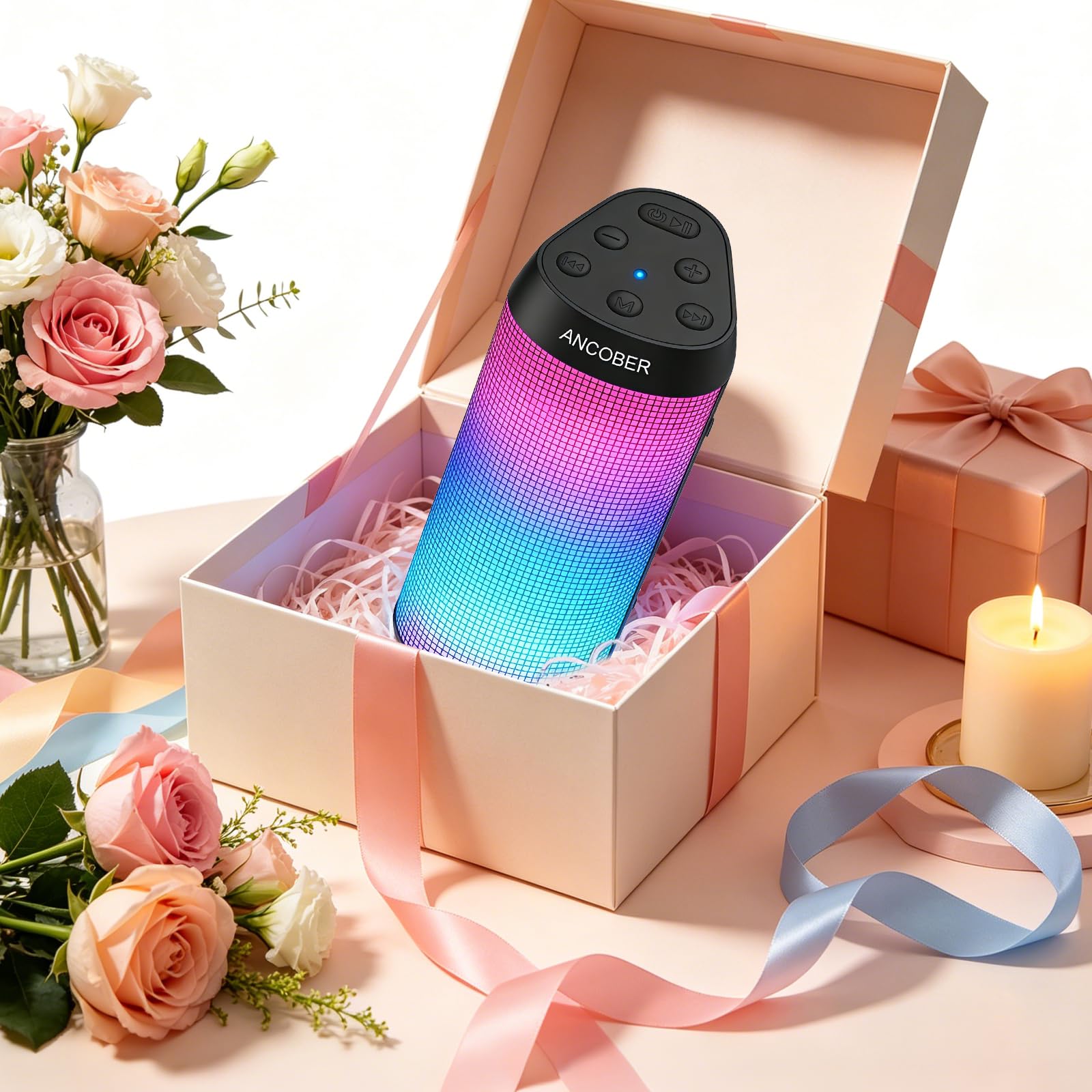 Altoparlante Bluetooth, altoparlante wireless portatile con suono forte stereo HD, luci LED RGB, tempo di riproduzione 36 ore, accoppiamento surround TWS, impermeabile IPX4, BT5.3 con AUX, per esterni