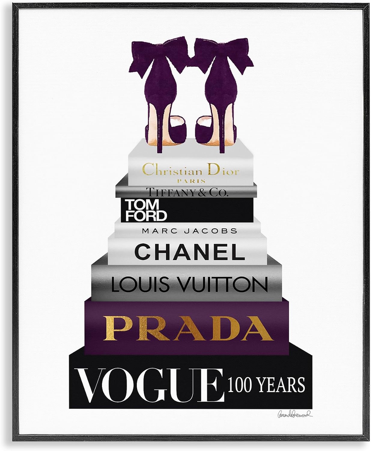 Fashion Designer Shoes Bookstack, 16 x 20 Inch Framed Giclée Print