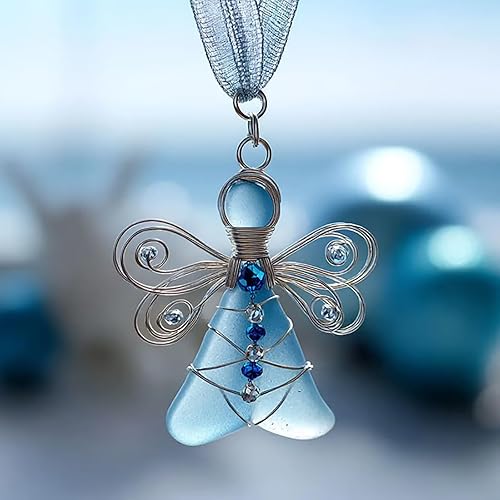 Miniatura 6 de Handmade Sea Glass Angel Ornament, 2026 Coastal Christmas Tree Decoration, 2D Ocean-Inspired Holiday Ornament, Unique Gift for Beach Lovers(Green)