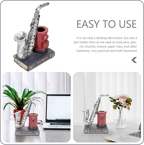 Miniatura 7 de DECHOUS Decoración de escritorio, figura de saxofón, escultura de saxofón, soporte para bolígrafo, decoración para sala de casa, lápiz de saxofón,