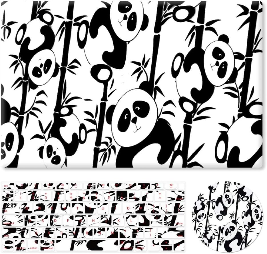 HRH 3 in 1 Panda Eating Bamboo Design PC Plastic Hard Case Cover with Silicone Keyboard Cover&Mouse Pad for MacBook New Air 13" with Retina Display fit Fingerprint Touch ID (Model A1932,2018 Release)