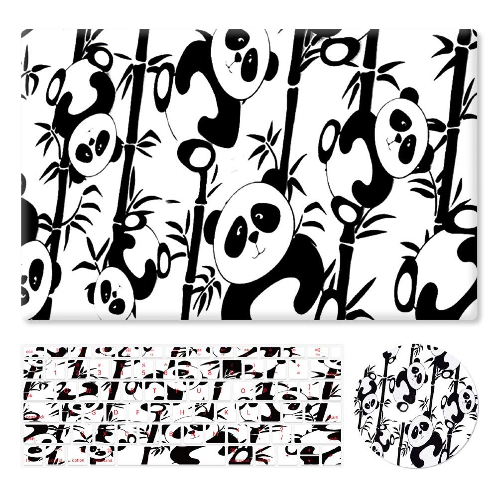 HRH 3 in 1 Panda Eating Bamboo Design PC Plastic Hard Case Cover with Silicone Keyboard Cover&Mouse Pad for MacBook New Air 13" with Retina Display fit Fingerprint Touch ID (Model A1932,2018 Release)