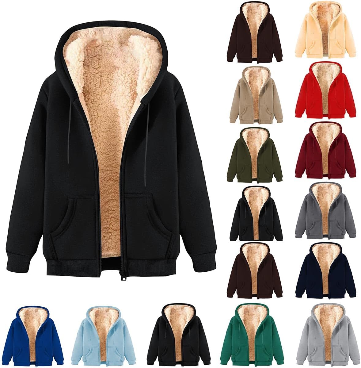 Men's Fleece Sherpa Lined Coat Soft Warm Zip Up Long Sleeve Jackets Chunky Fashion Winter Hoodies with Pockets