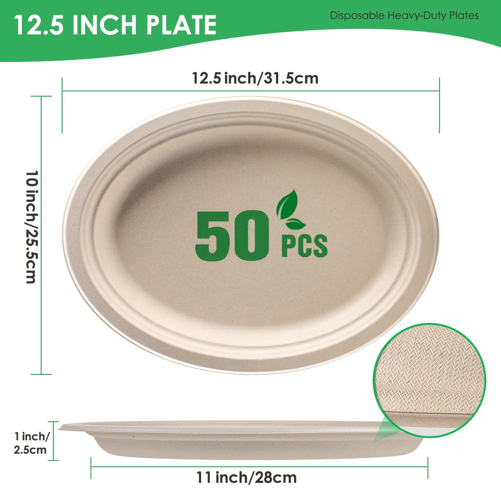 Compostable Paper Plates - 50 Pack -2