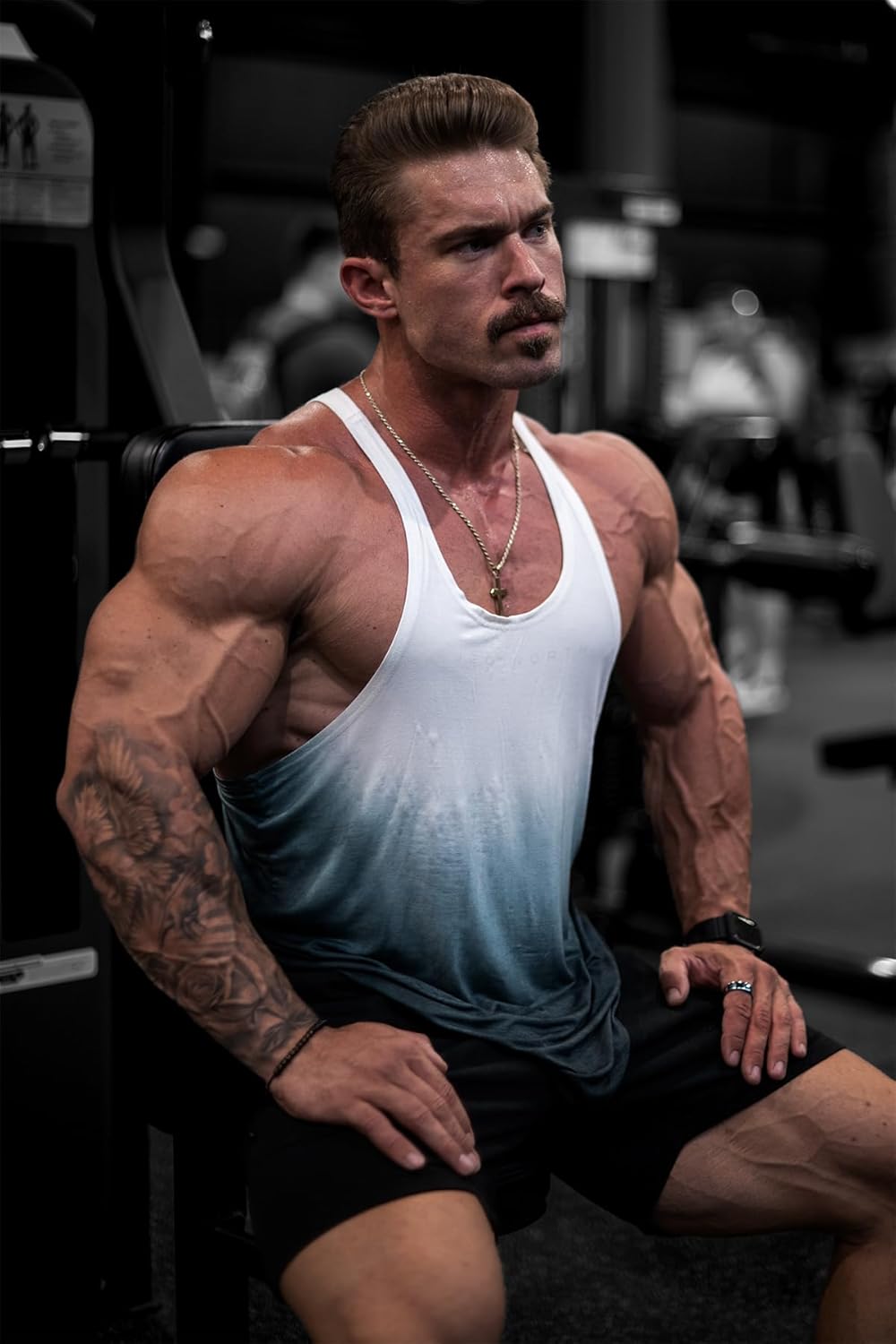 Jed North Bodybuilding Stringer Gym Tank Top Singlet Racerback,Black Ombre,X-Large