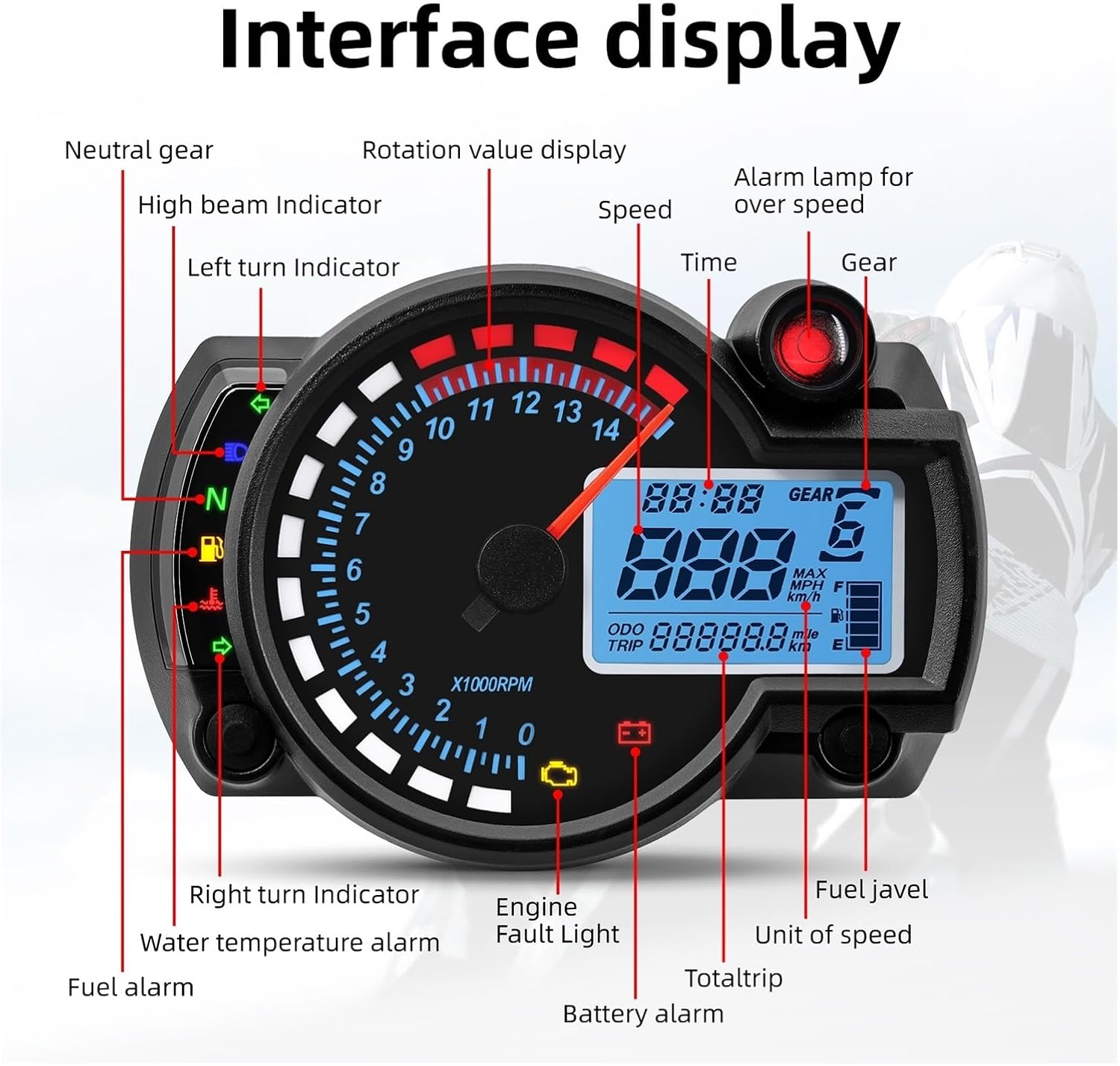 Motorbike Odometer Universal Digital Motorcycle Tachometer 7 Colors Auto Digital Odometer Dirt Pit Bike Gauge Moto Dashboard Meter