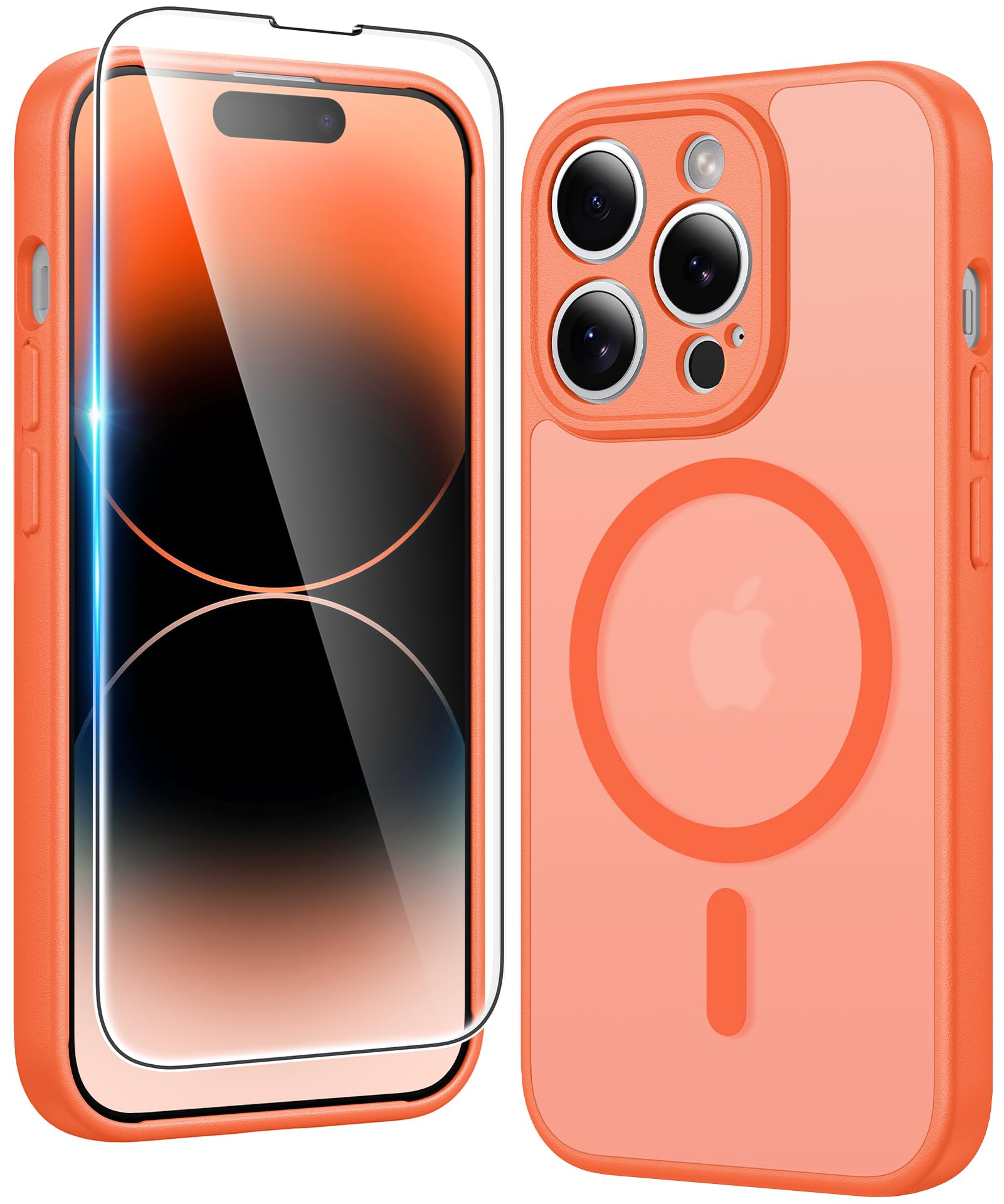 FNTCASE for iPhone 14 Pro-Max Case Compatible with Magsafe Matte Phonecase | Screen Protector, Military Grade Drop Protection, Slim Magnetic Phone Cases, Shockproof Bumper, Translucent Cell Cover