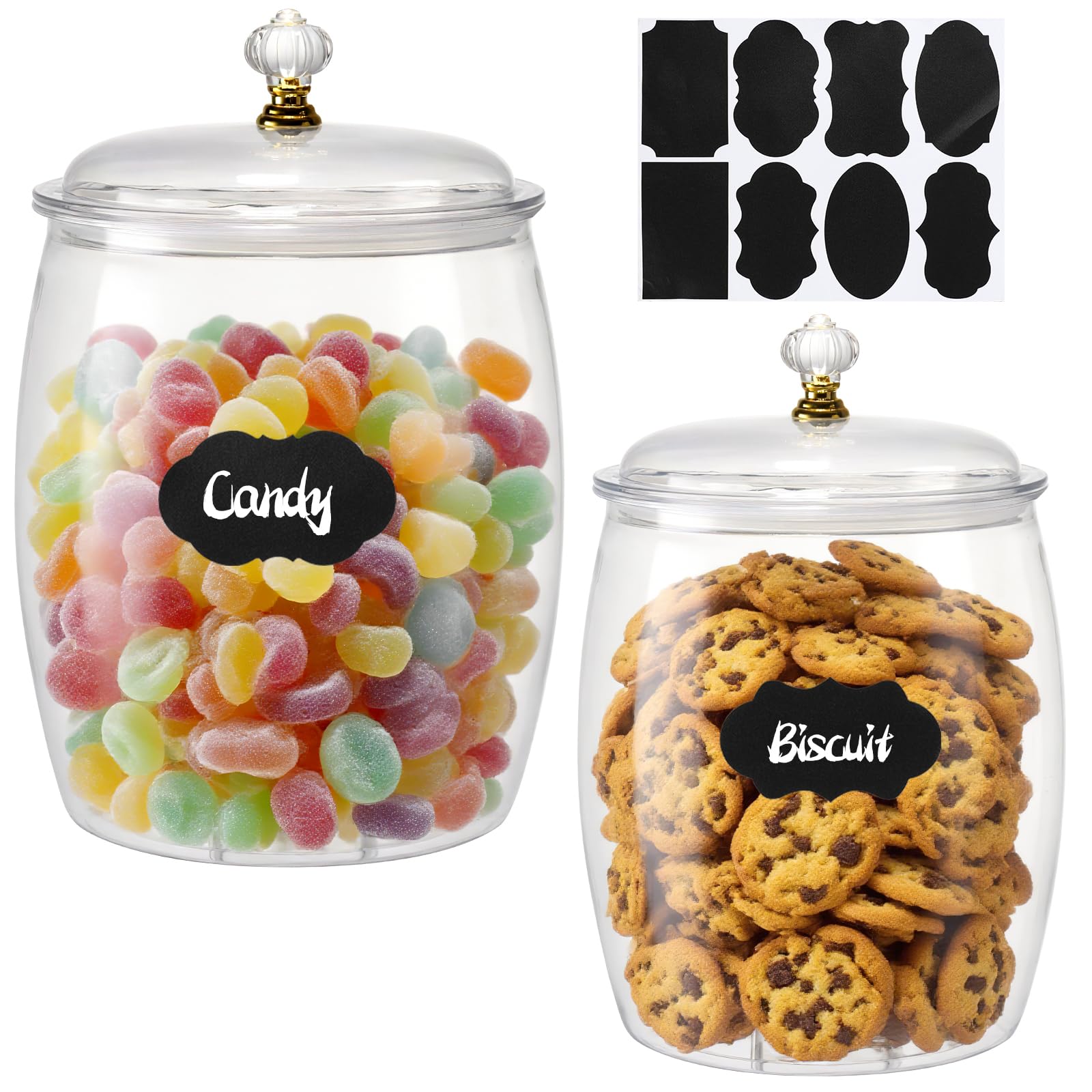 YEXEXINM 2 tarros de galletas con tapa hermética, 3.8 L + 2.2 L, tarros de almacenamiento de plástico transparente con etiquetas, recipiente grande para dulces de cocina, café, azúcar, harina de avena