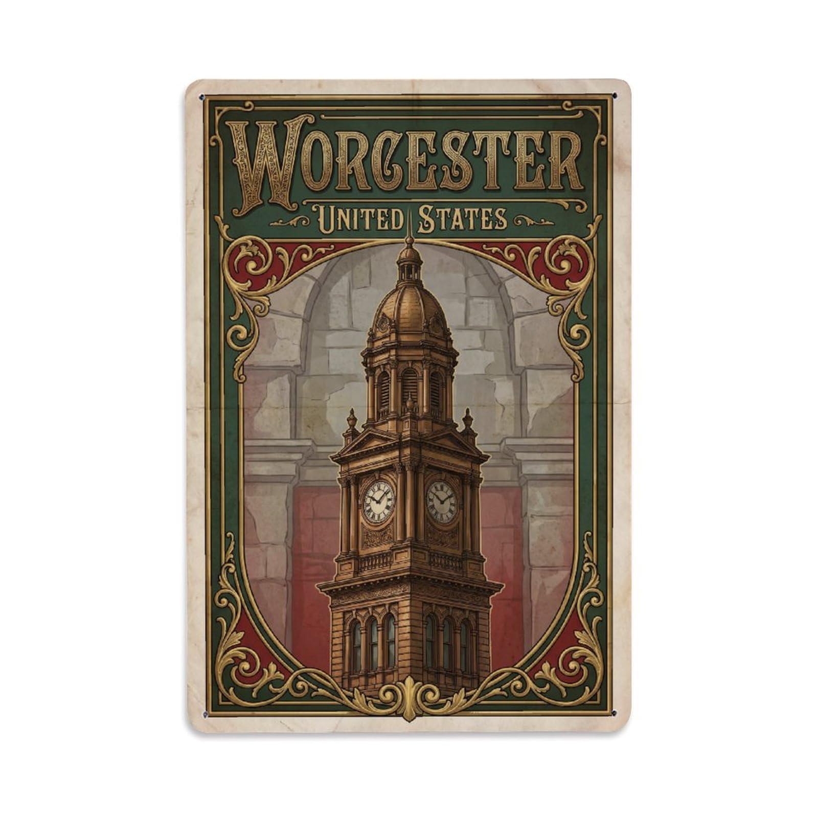Xanthor Style Usa Worcester Vintage Travel Metal Tin Sign