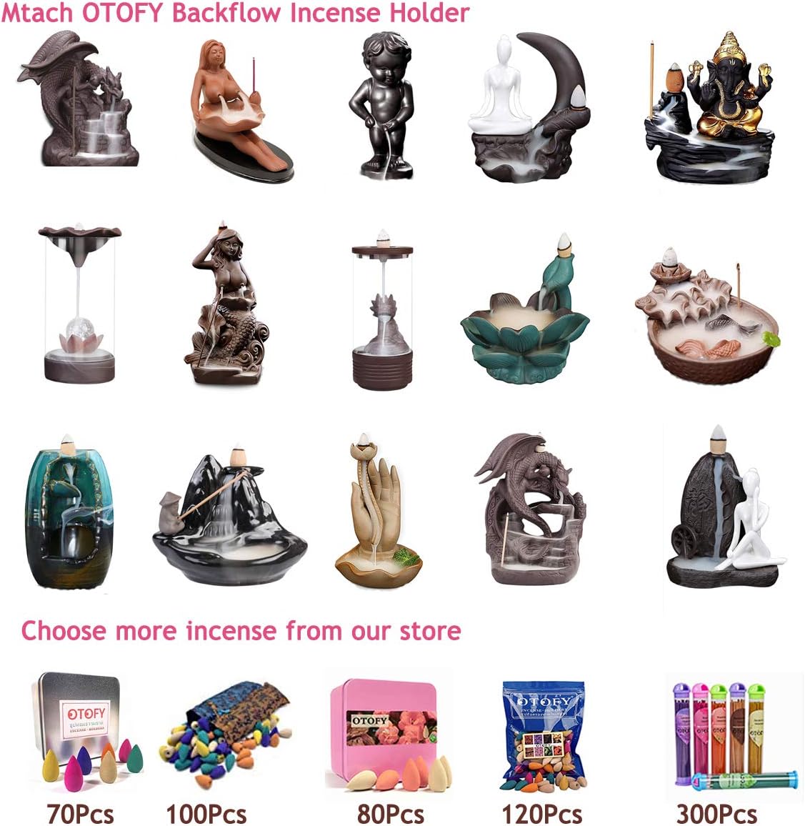 100 Pcs Backflow Incense Cones Green Tea Incense Osmanthus Jasmine Lavender Rose Sandalwood Mixed Natural Incense Stick Kitchen Incense Waterfall Fragrant Cone (100 Incense)
