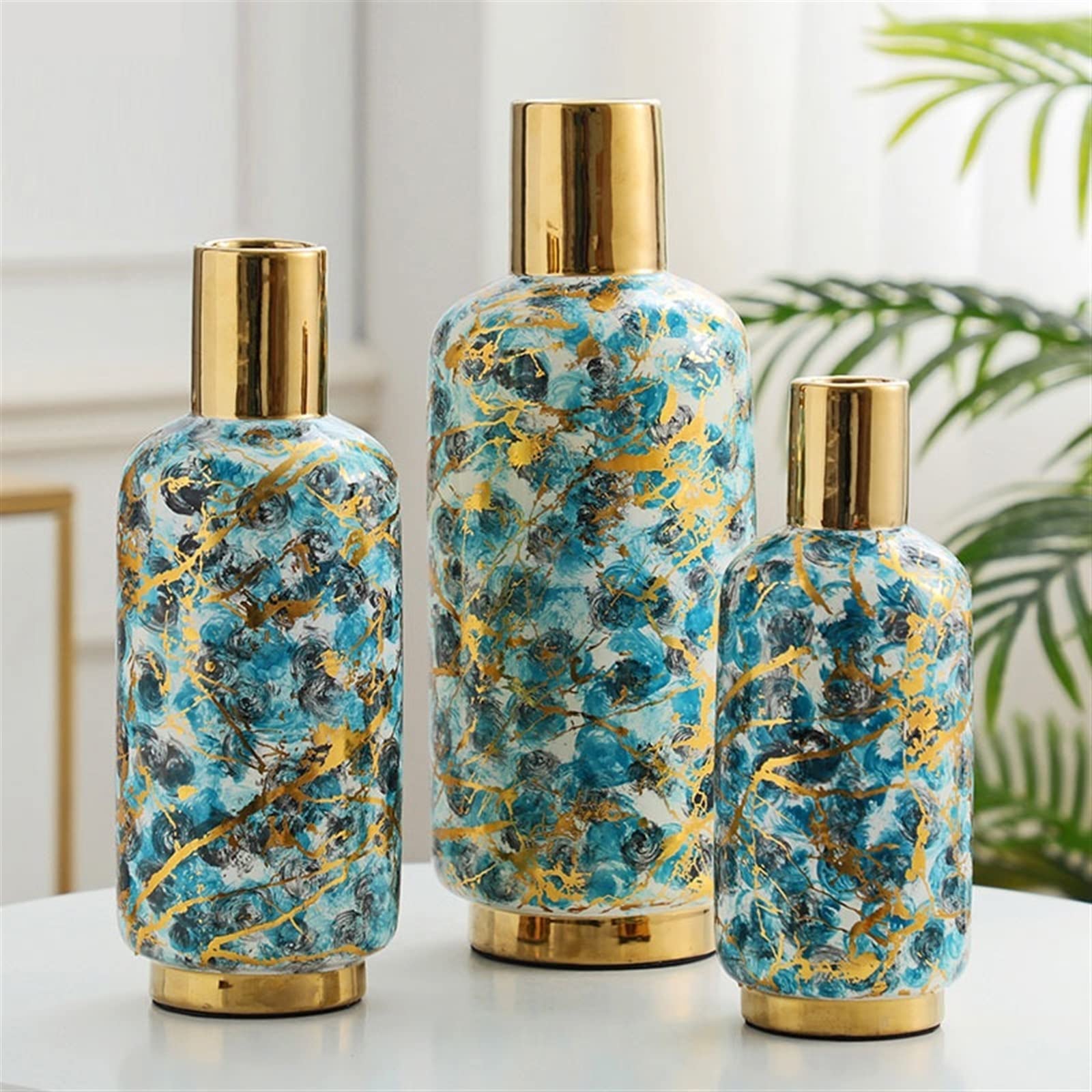 Jarrón Jarrón de cerámica con Textura mármol, Maceta Rayas Doradas, Adornos arreglo Flores, jarrones decoración Escritorio, del hogar Moderna Jarrón para Mesa(Pequeño)