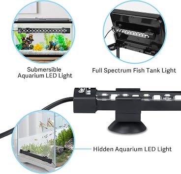 hygger 24/7 Mode Submersible Aquarium LED Light, Full Spectrum Hidden Fish Tank Light with 3 Rows Beads 7 Colors Auto On Off Sunrise-Daylight-Moonlight, Adjustable Timer Brightness