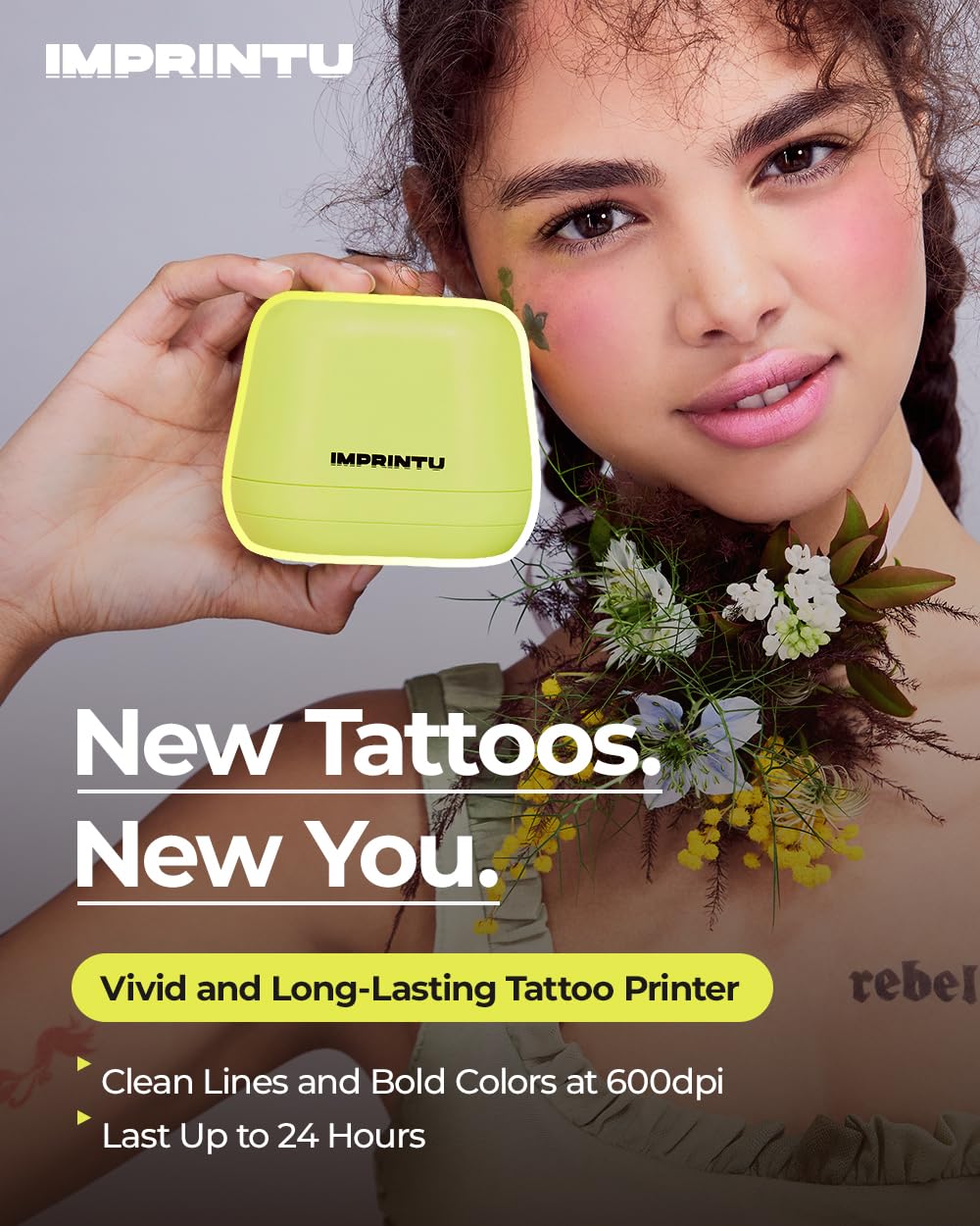 Temporary Tattoo Printer – Full Set with Powder Primer & Balm Fixer, 100% Vegan Cosmetic Ink, Dual Mode for Skin & Objects, Lasts up to 24 Hours, Over 10,000 Custom Designs with iOS/Android
