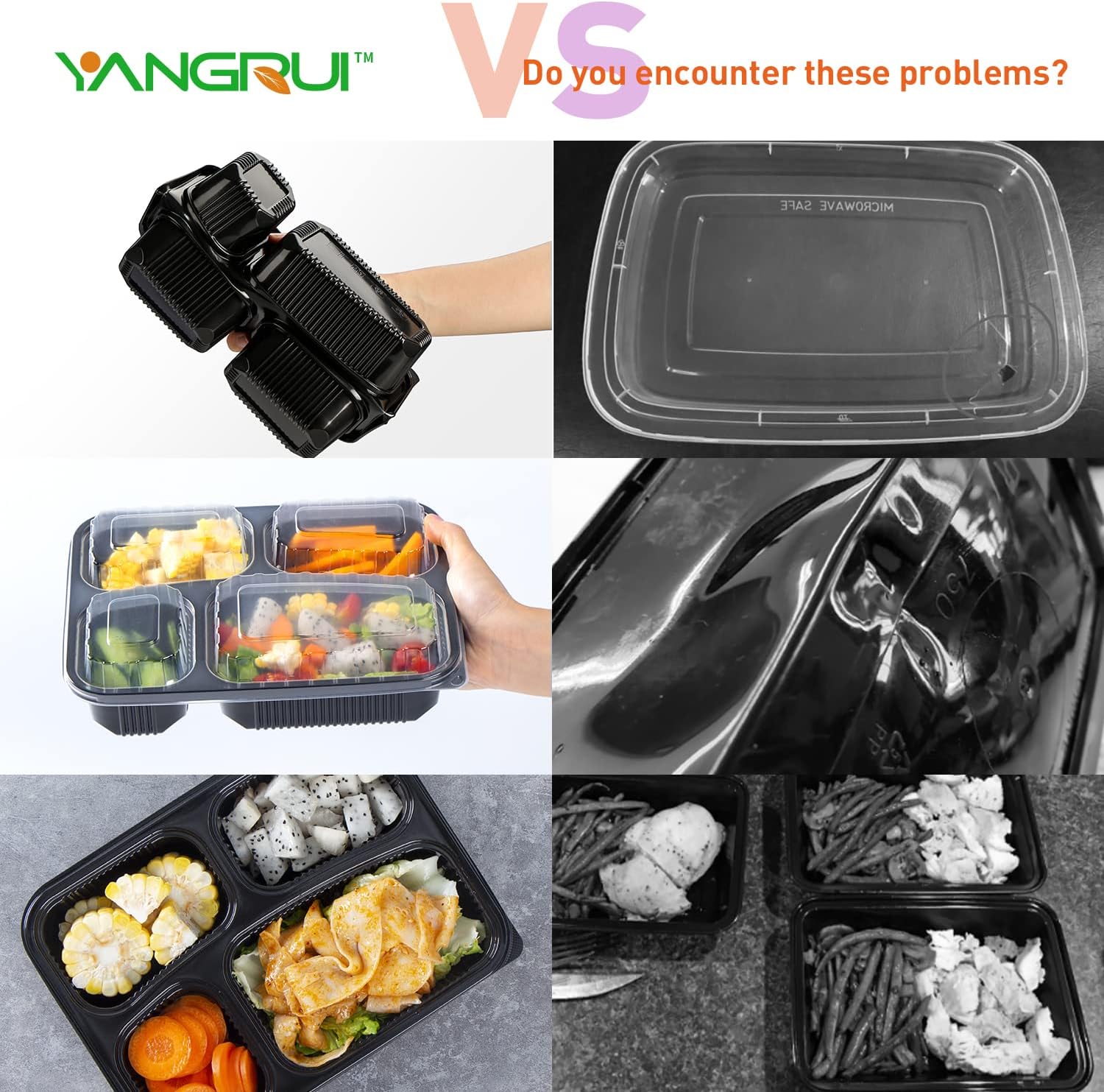 YANGRUI To Go Containers, 40 Pack (40 Trays + 40 Lids) 34oz BPA Free Reusable Bento Box Shrink Wrap Machine Washable Meal Prep Container: Home & Kitchen