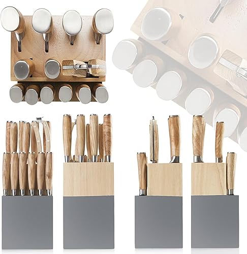 Miniatura 7 de Natura Series - Juego de 14 bloques de cuchillos, acero inoxidable de alto carbono ultra afilado con mango de madera