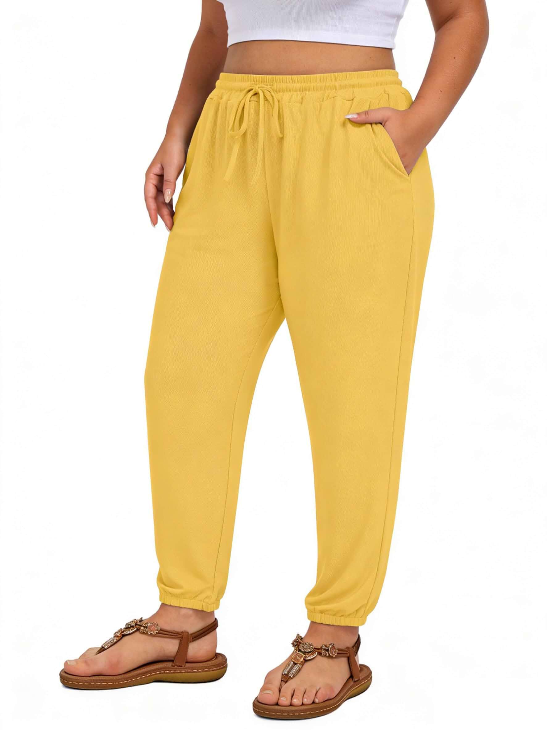 Ninee Plus Size Tapered Pants for Women High Stretchy Waisted Casual Loose Fit 2026 Beach Trousers with Pockets