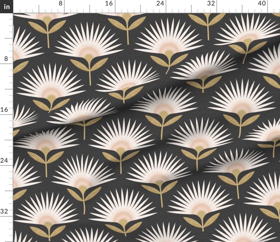 Spoonflower Fabric - Boho Geo Floral Art Deco Fronds Flowers Mid Mod Scandi Botanical Black Printed on Petal Cotton Fabric Fat Quarter - Sewing Quilting Apparel Crafts Decor