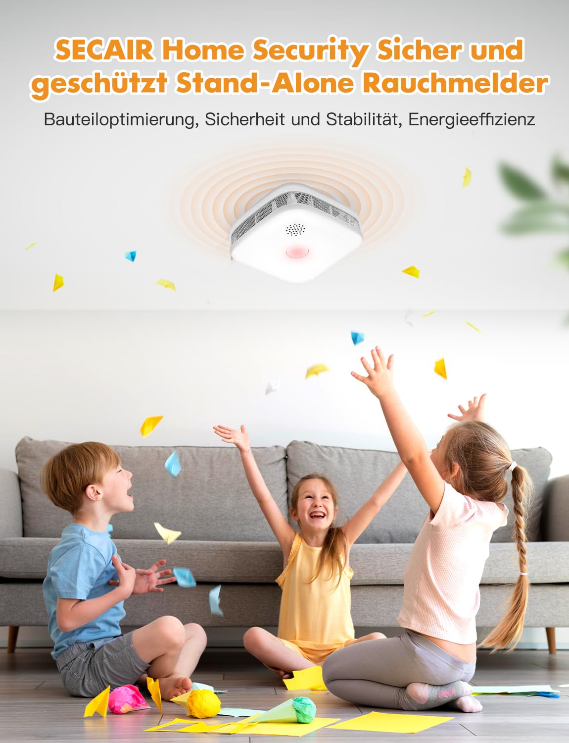 Rauchmelder 10 Jahre Batterie für Zuhause,Mini Rauchmelder Batterie Austauschbar,Feuermelder mit Fotoelektrischem Sensor,Test-/Stummschalttaste,Entsprechend EN14604,Standalone,Weiß Matter