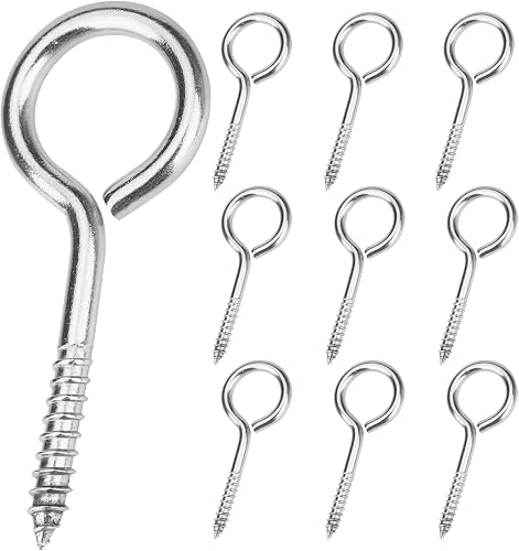 Aovchei 9pcs 304 Stainless Steel 2.5 Inches Eye Screws, Screw Hooks | Heavy Duty Rust-Resistant Self Tapping Eyelet Bolts for Wood, Securing Cables Wires, Indoor & Outdoor for Hanging Artwork