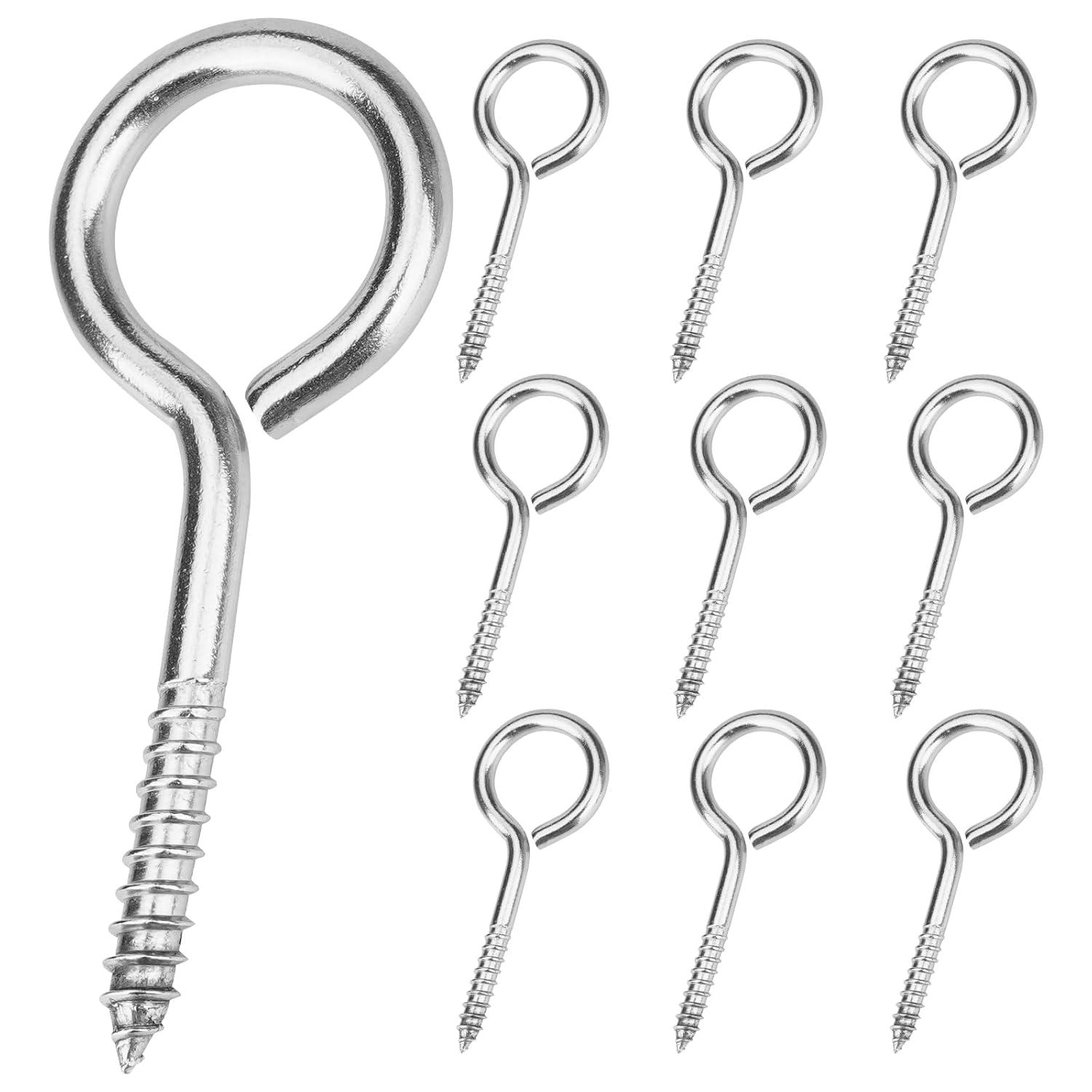 Aovchei Eye Screws, 9 Pcs 2.5 inches 304 Heavy Duty Stainless Steel Screw Hooks, Rust-Resistant Self Tapping Eyelet Bolts for Wood, Securing Cables Wires, Indoor & Outdoor for Hanging Artwork