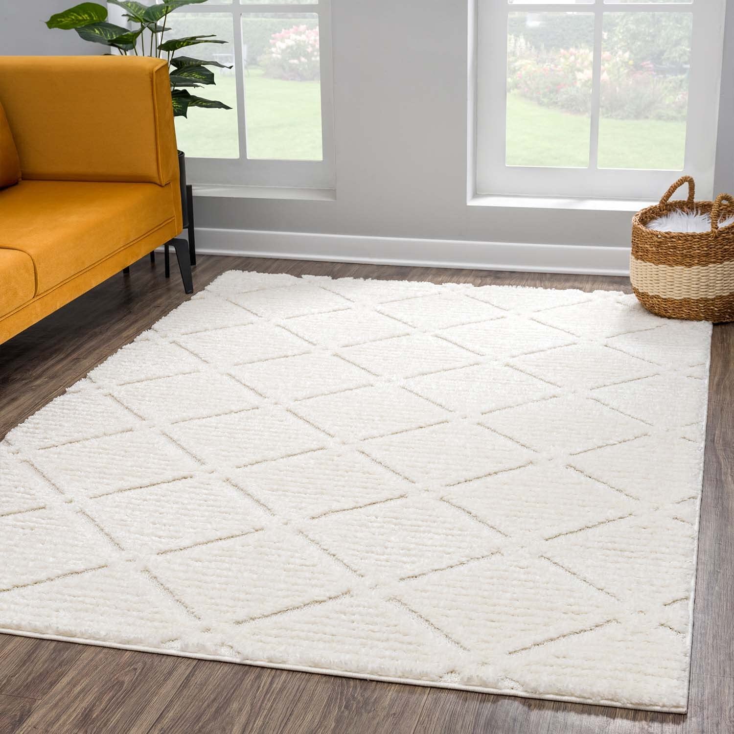Carpet City Tapis à Poils Longs, pour Le Salon, 160 x 230 cm, Style campagnard, uni, crème, découpé, très Profond, Effet 3D, Moelleux, Doux, pour Chambre à Coucher à Poils Longs