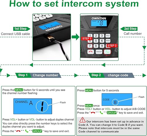 Miniatura 8 de Intercomunicadores inalámbricos para el hogar manos libres, sistema de intercomunicación OWNZNN mejorado de 9 canales 2 código, intercomunicador