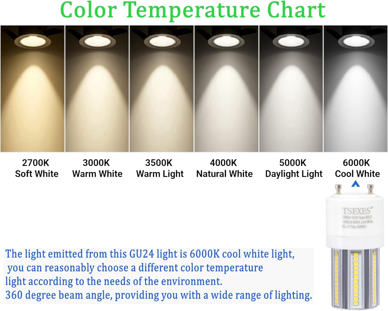 Buy Upgrade Gu24 Light Bulbs,10W (100W Equivalent), 6000K Cool White, Replacement 2 Prong T2